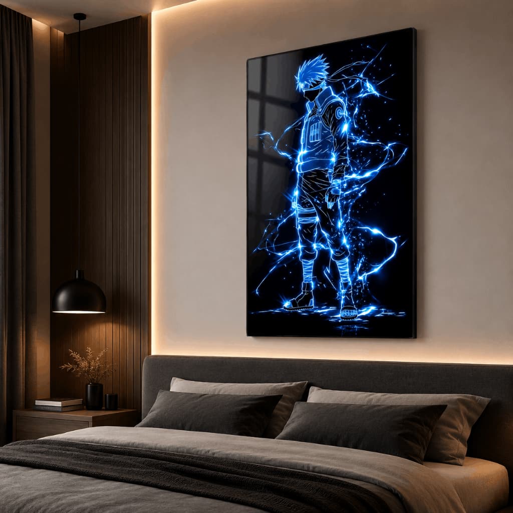 Quadro Decorativo Anime Ninja Azul Elétrico Geek Premium Para Quarto Gamer Sala E Escritório