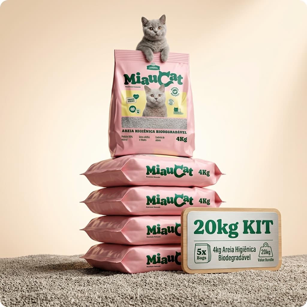 Kit 20 Kg Areia Higiênica Sanitária para Gatos MiauCat (5x4kg) Biodegradável Controle de Odores