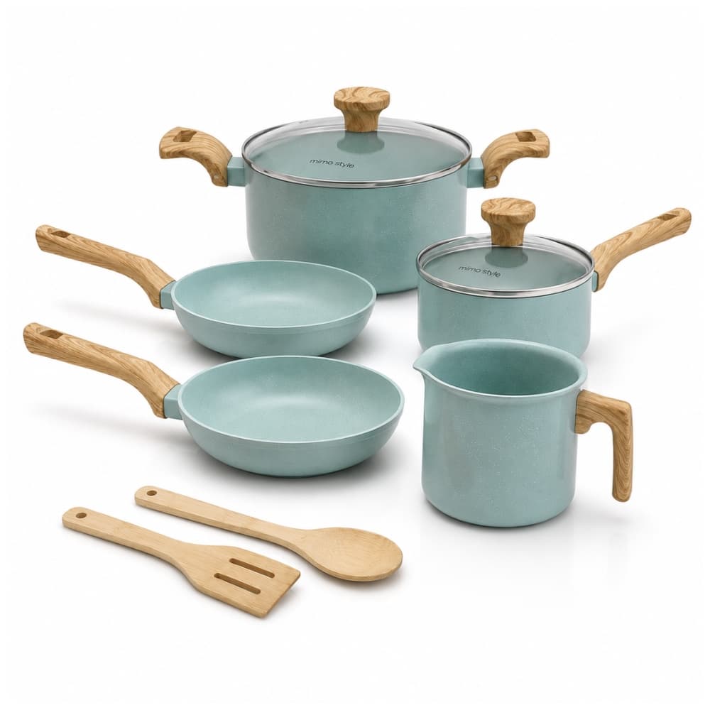 Jogo de Panelas de Indução 7 Peças Fundo Triplo e Revestimento Ceramico Mimo Style Verde