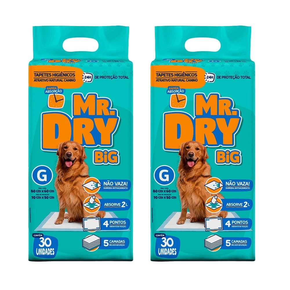Kit 02un Tapete Higiênico Mr Dry Big 80x60 30 Unidades