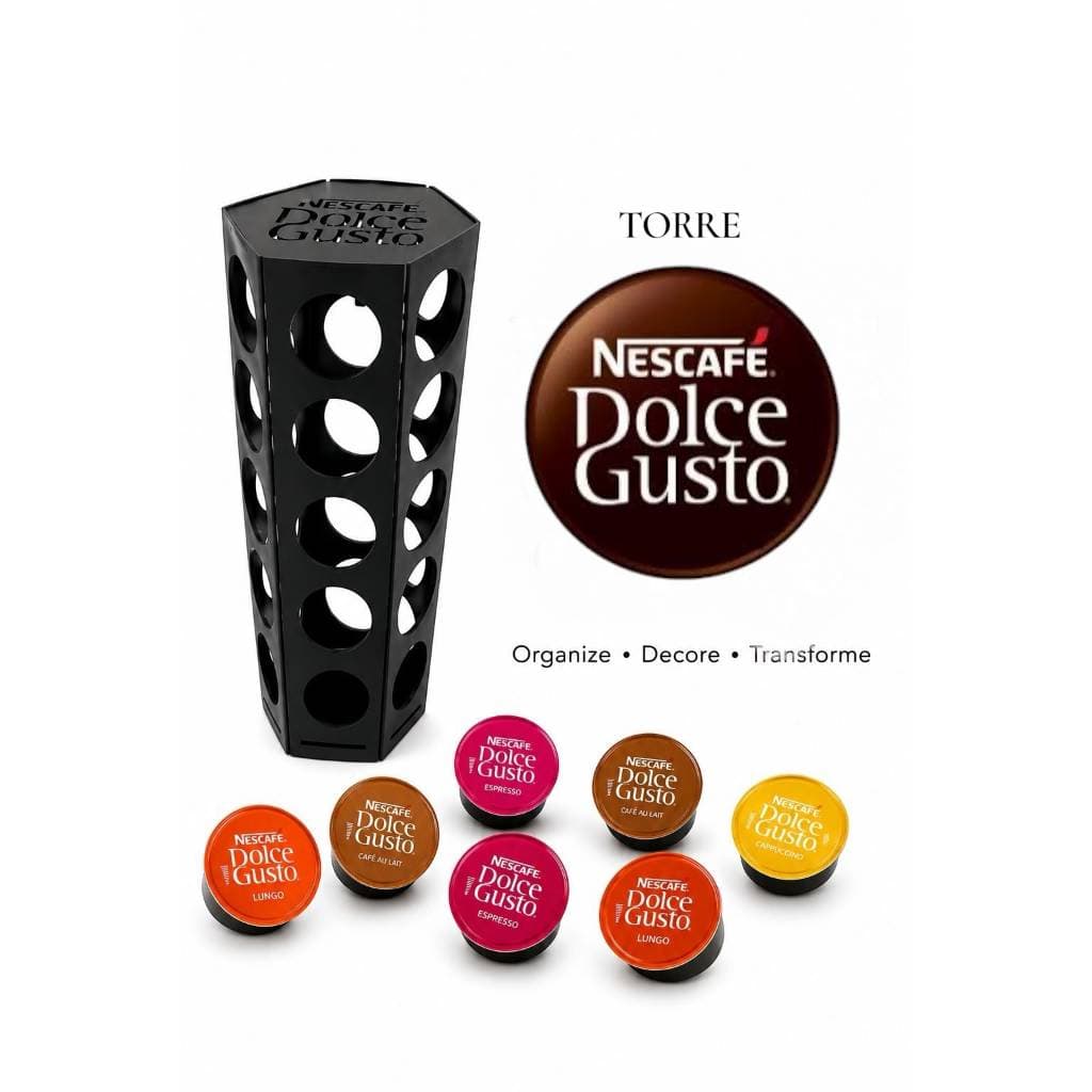 Torre Porta Cápsulas DOLCE GUSTO -  MDF Preto - Organizador Decorativo 30 Cápsulas + BRINDE placa Cantinho do Café