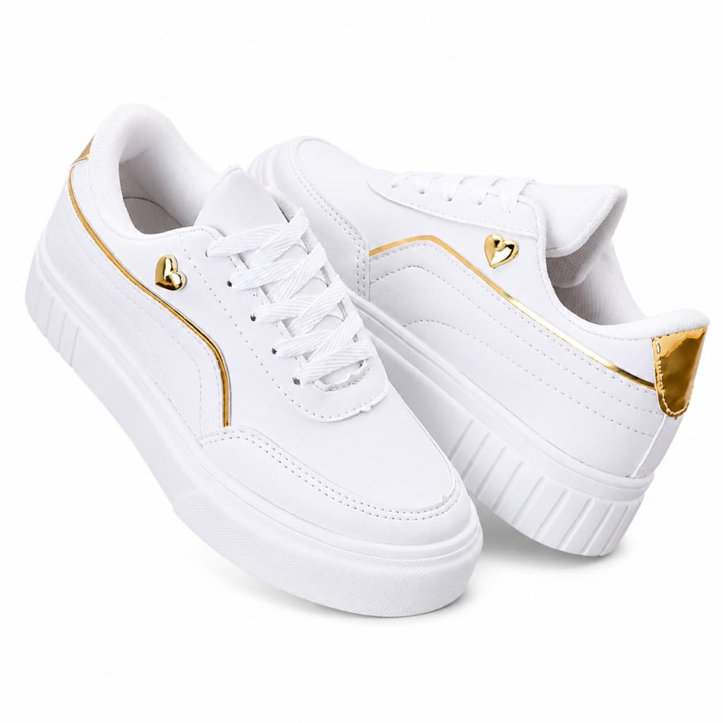 Tênis Feminino Sola Alta Coração Casual Tendência Moda Estilo