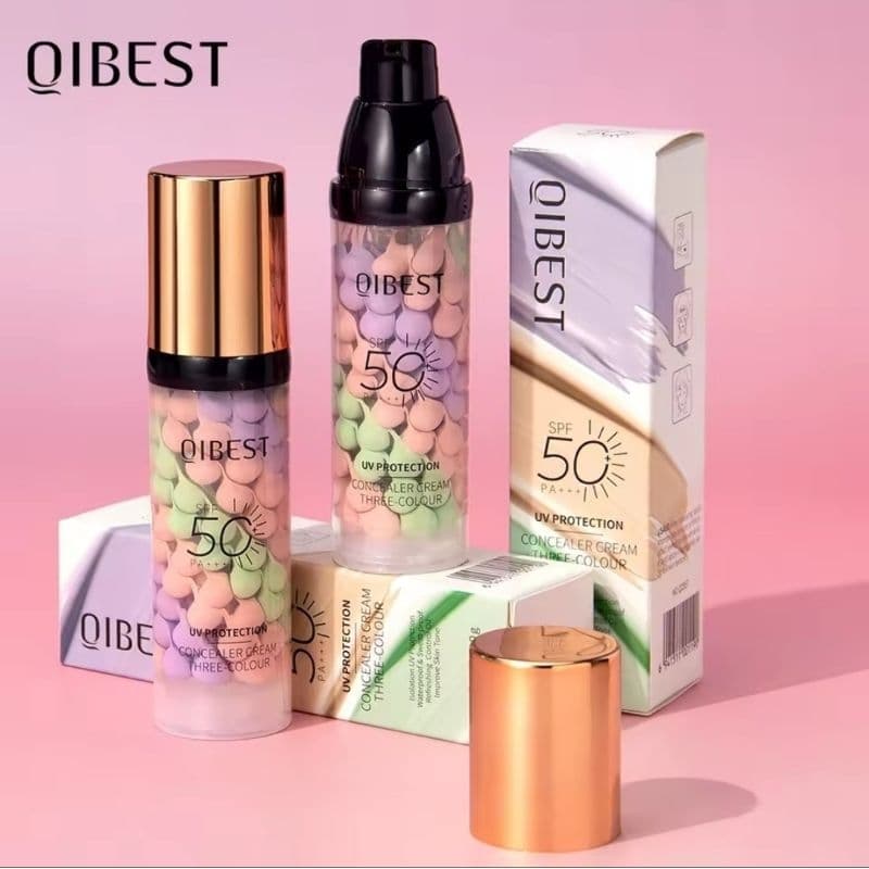 Base Corretiva QIBEST SPF 50 – Corretivo Tricolor com Proteção UV