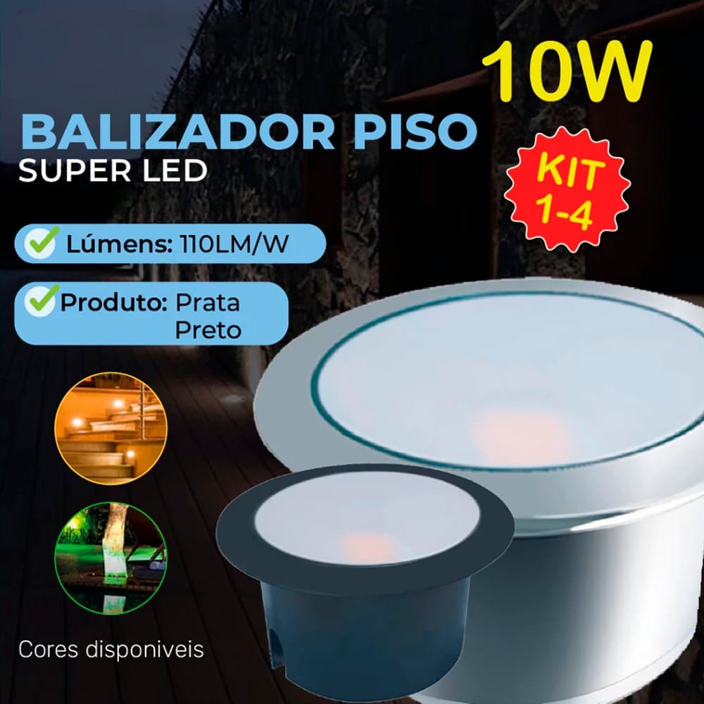 Balizador Spot LED Embutir Chão Piso Jardim 10W Luz Quente e Verde IP65 Bivolt 60Hz