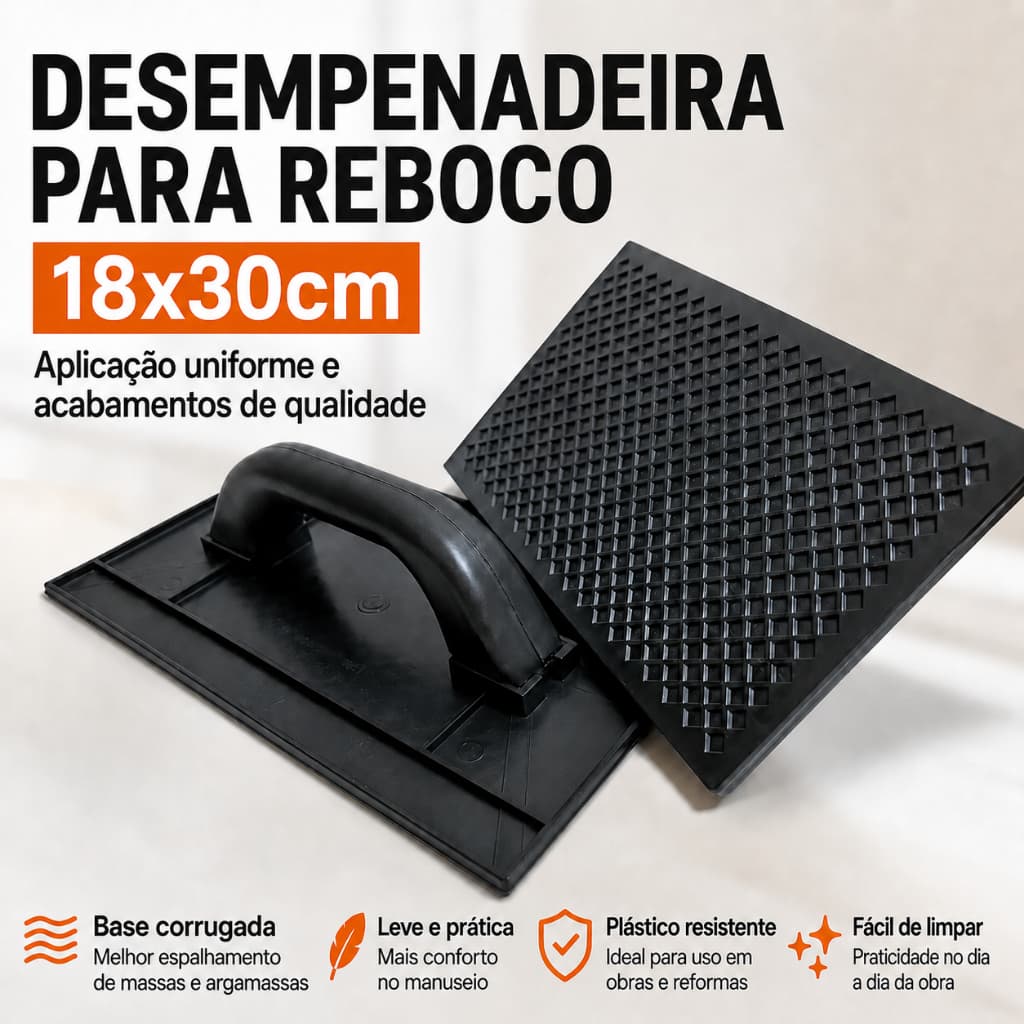 Desempenadeira Para Massa Reboco Parede 10x30cm Corrugada Estriada Plástico PVC