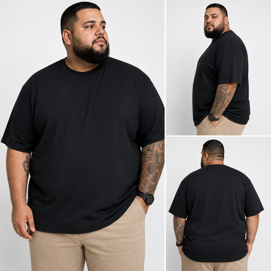 Camiseta Masculina Plus Size G1 ao G4 Casual 100% Algodão Moderno Bom Caimento - Básica Gola Canelada