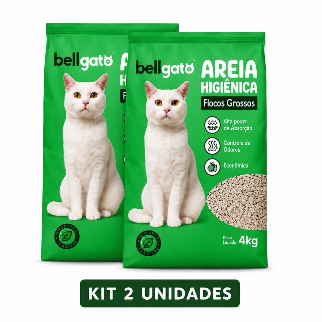 Kit 2 Areias Sanitárias Bellgato 8kg Para Gatos Flocos Grossos Controle de Odores