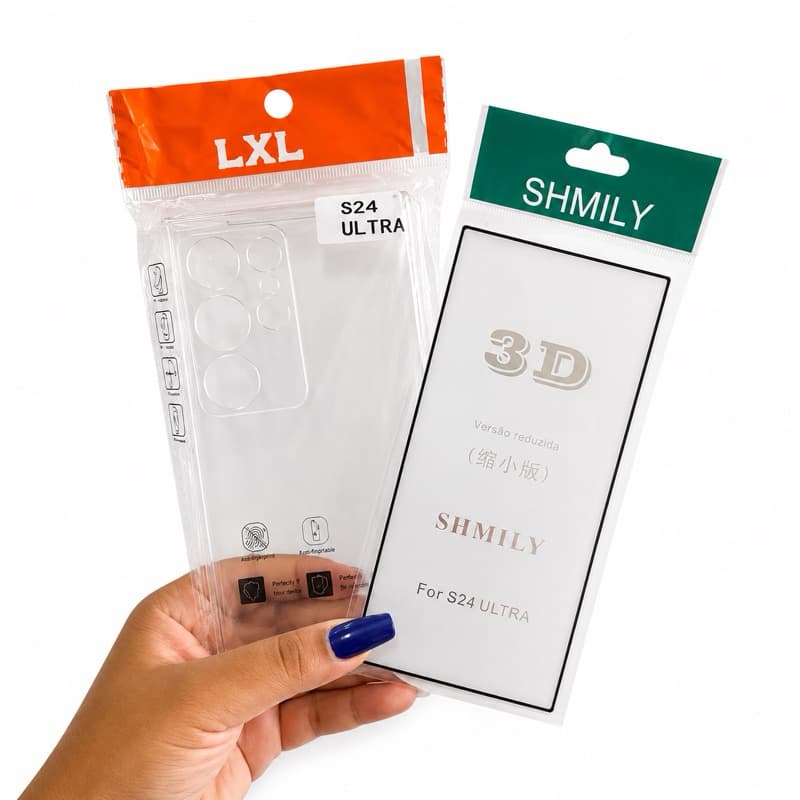 Kit Proteção Completa para Galaxy S24 Ultra – Capinha Anti-Impacto + Película 3D de Vidro Temperado