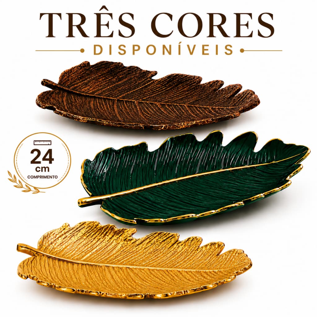 Centro de Mesa Folha Curva Decorativa 24cm Luxo Elegante Bandeja Decoração Enfeite Sala Casa