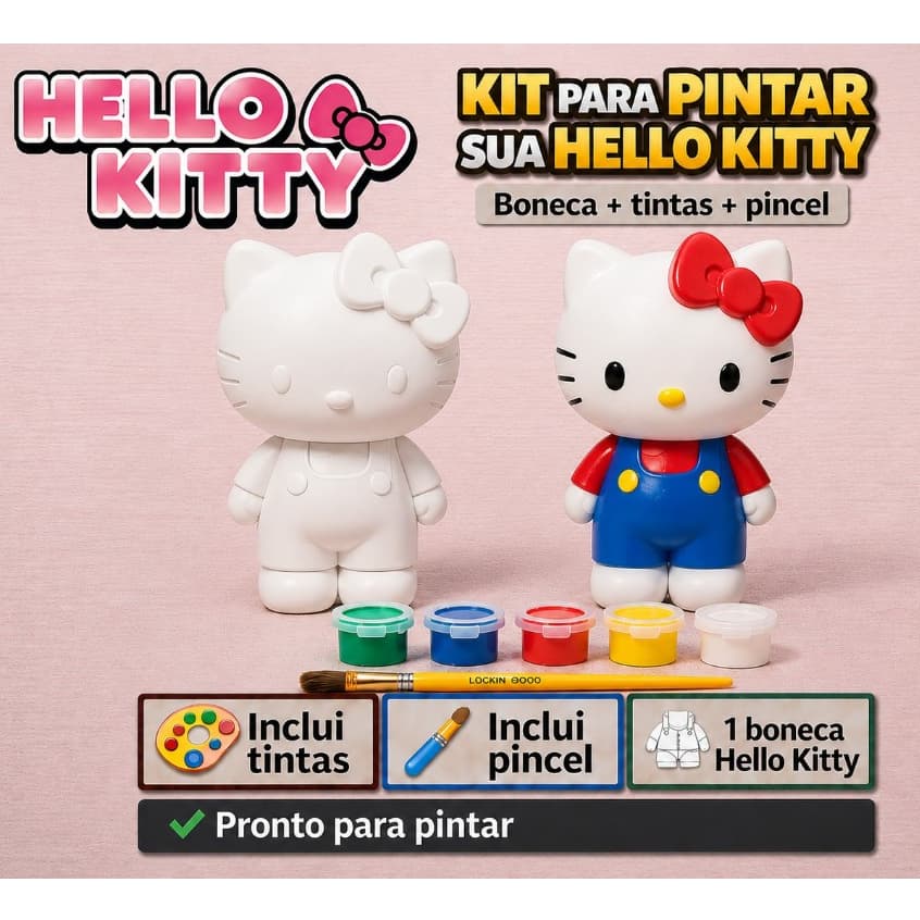 Boneco Hello Kitty Para Colorir Pintar Com 6 Tintas Para Crianças Brinquedo de Pintura Infantil Educativa