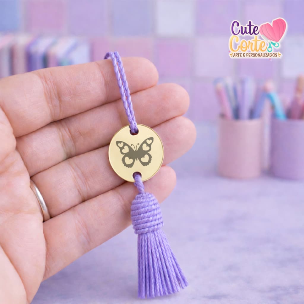 PINGENTE PARA TASSEL CORAÇÃO / PASSANTE ELÁSTICO ROLIÇO - ETIQUETA ACRÍLICO - PLACA ARTÍSTICA - BORBOLETA COM CORAÇÃO