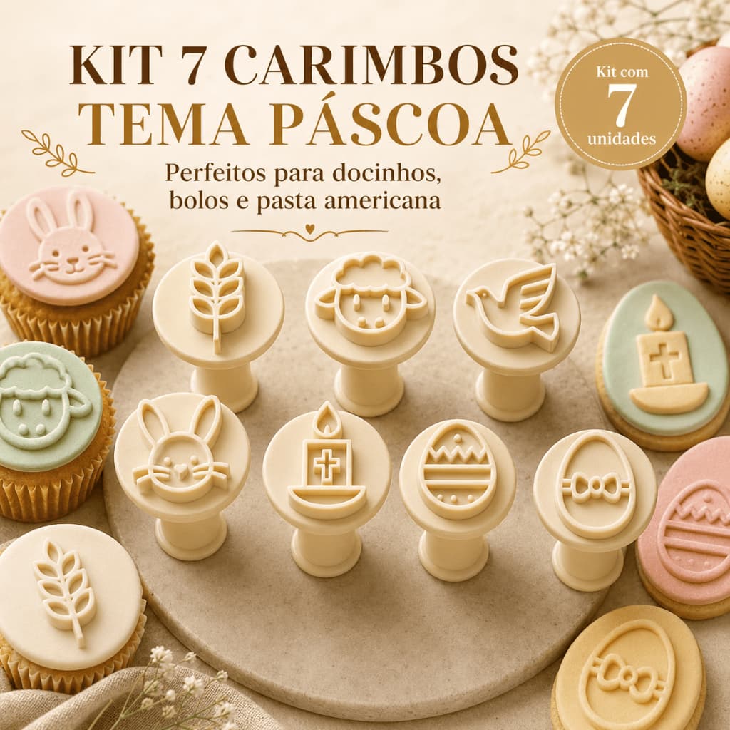 Kit 7 Carimbos Páscoa Para Doces Bolo Pasta Americana Confeitaria