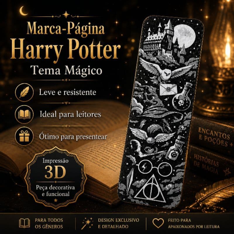 Marca Página Tema Mágico Harry Potter Impressão 3D Leitura Presente