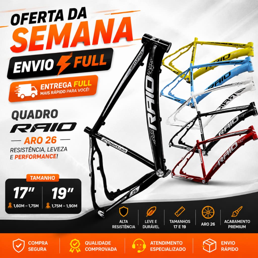 Quadro Raio Saturno Aro 26  Tamanho 19 e 17 Alumínio 6061 Resistente Pronta Entrega