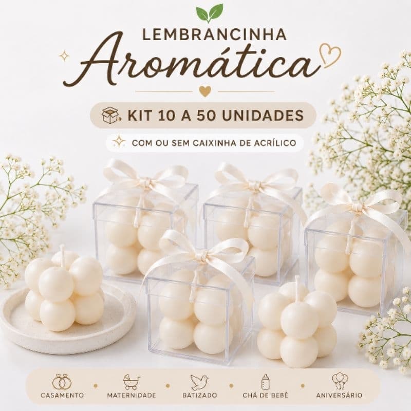 Mini Vela Bubble Aromática para Lembrancinha | Kit 20 a 50 Unidades | Com ou Sem Caixinha de Acrílico