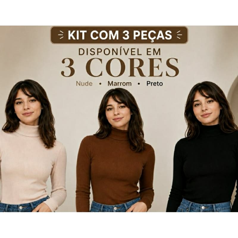 Blusa de Frio Feminina Cacharrel Segunda Pele Canelada Manga longa Gola Alta