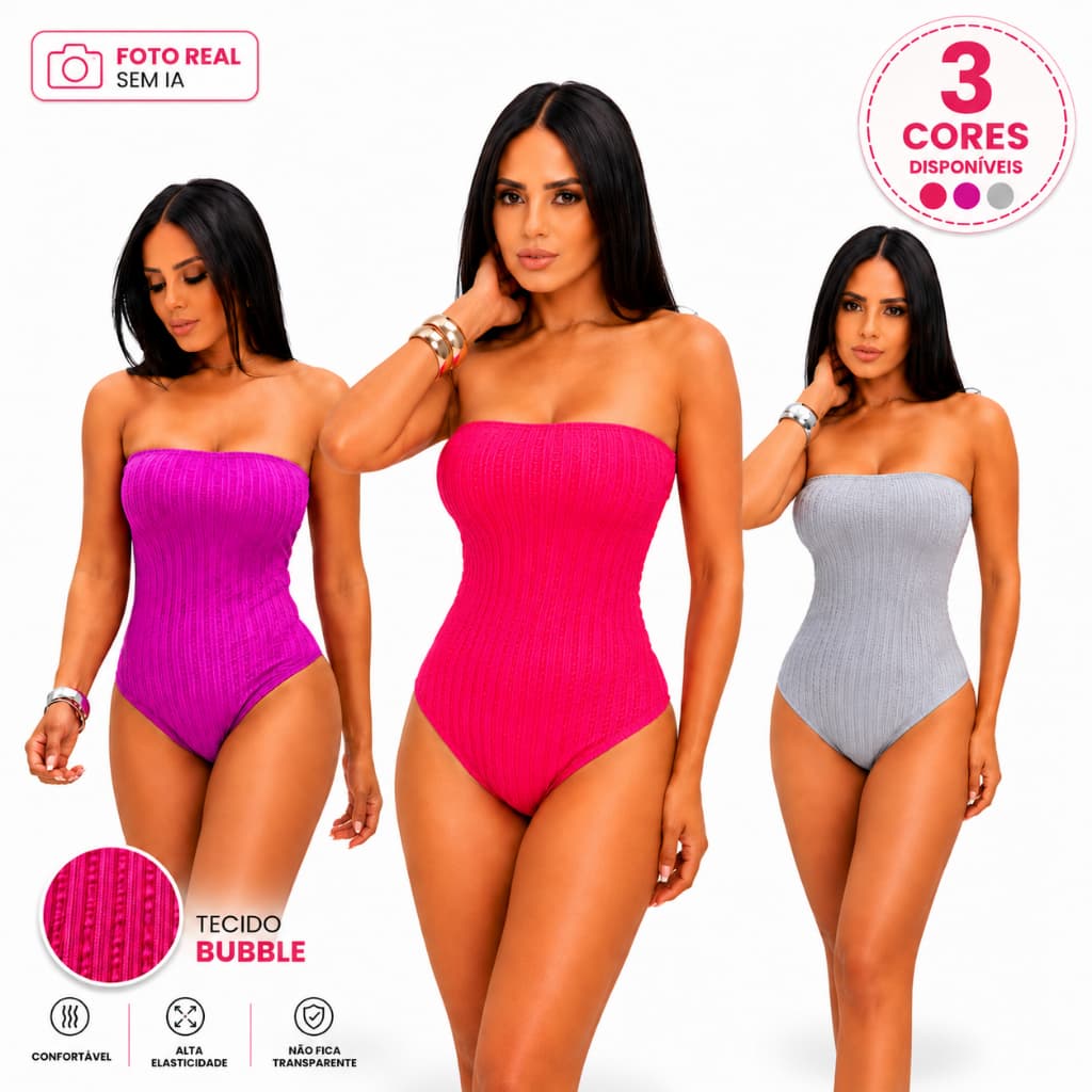 Body Feminino Tomara Que Caia Com Bojo Canelado/Bubble Tamanho Único 36 ao 44