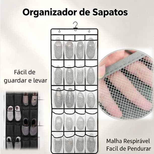 Sapateira de Porta Suspensa Vertical Muitas Divisórias Multiuso Armazena Sapatos Chinelos Diversos Tamanhos Disponíveis