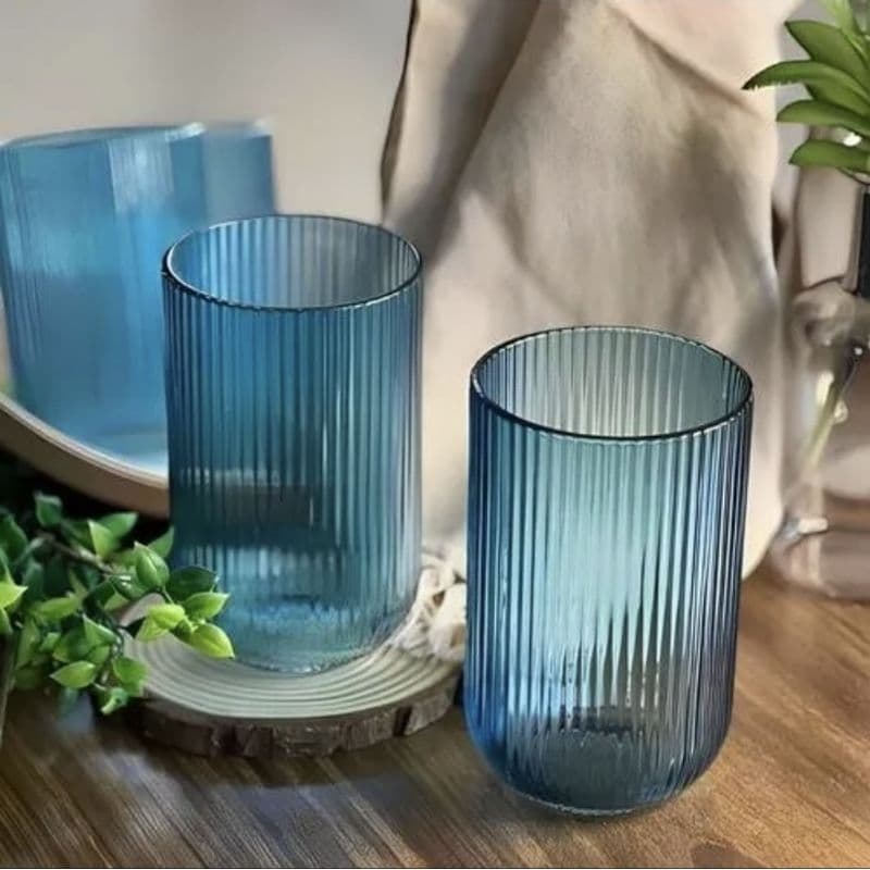 Jogo 6 copos vidro canelado 450ml - Mesa posta Elegante