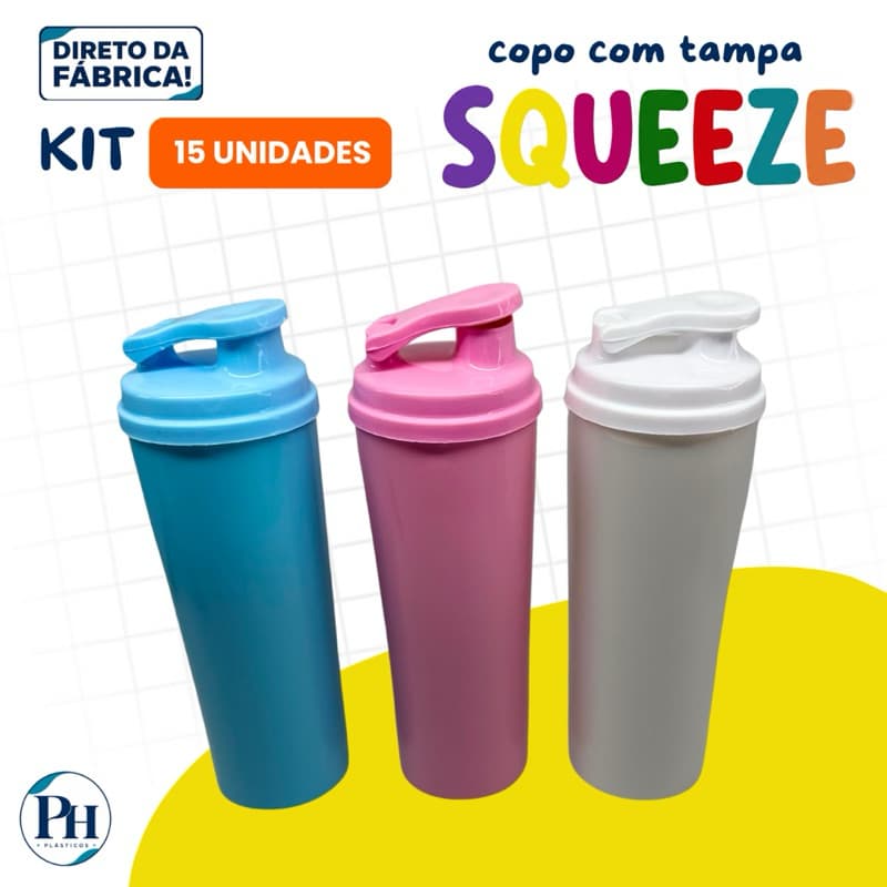 KIT 15 COPOS LONG DRINK 330ML COM TAMPA SQUEEZE | FESTAS, EVENTOS E LEMBRANCINHAS