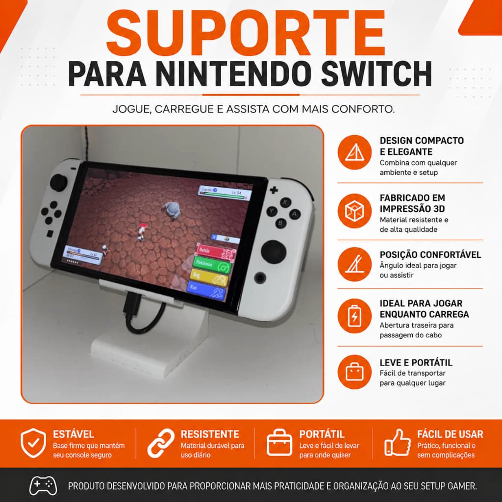 Suporte Para Nintendo Switch Impressão 3D Base Estável Para Jogar E Carregar