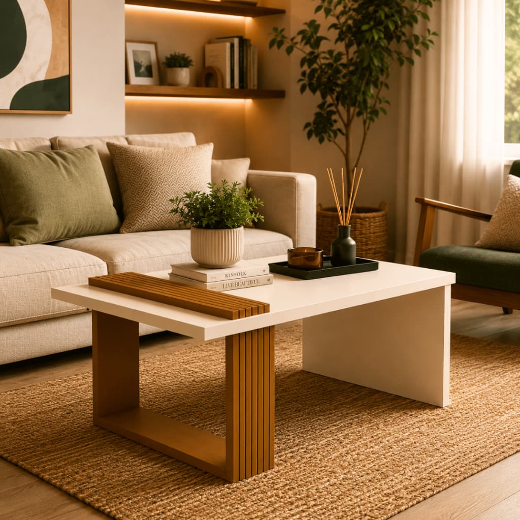 Mesa de Centro 8020 Ripado Premium Decorativa Moderna para Sala de Estar Luxo Exclusivo