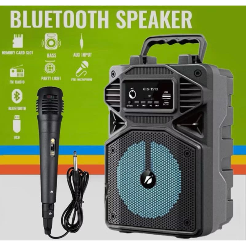 Super Caixa de Som Portátil Com Microfone Karaoke  Bluetooth Rádio FM PenDrive SD KTS-1513