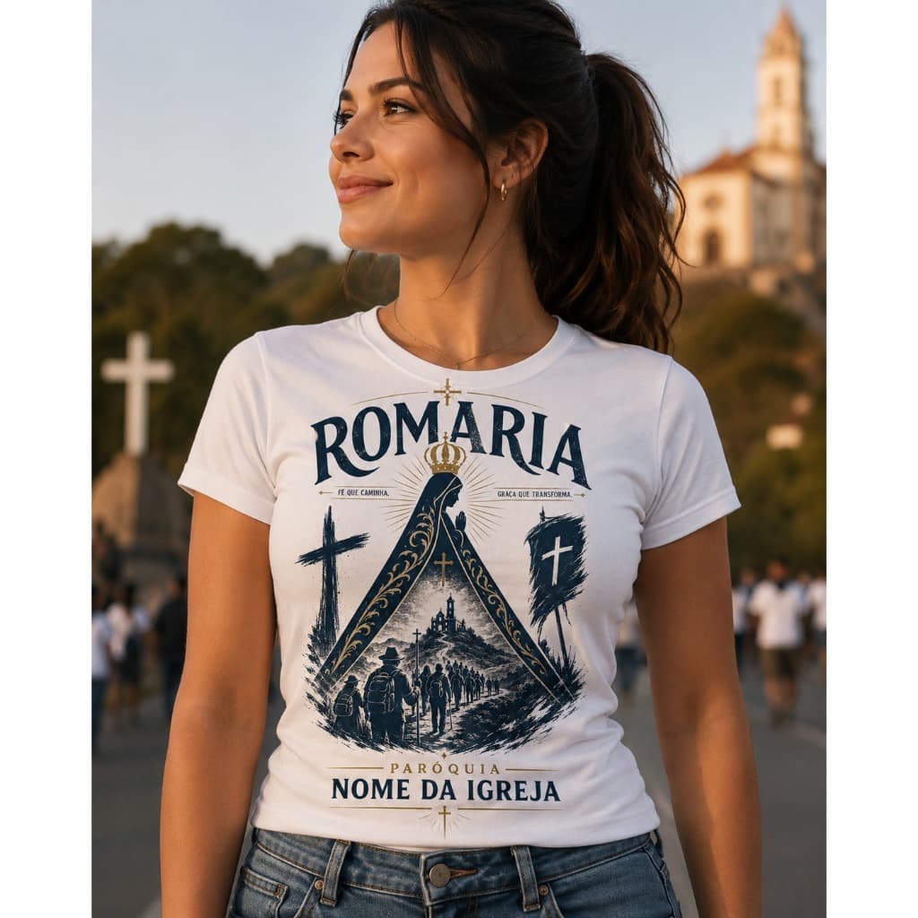 Camiseta Romaria personalizada com o nome da paróquia