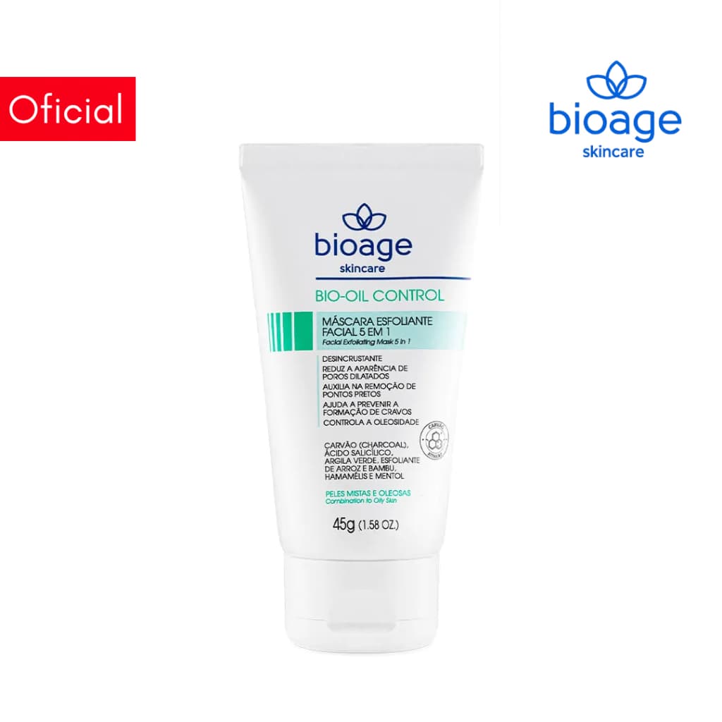 Bioage Máscara Esfoliante Facial de Carvão Ativado 5 em 1 Antioleosidade 45g