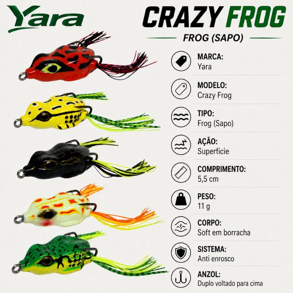 Isca Artificial pesca superfície Yara Sapo frog popper soft 5,5cm 11g Traíra Trairão