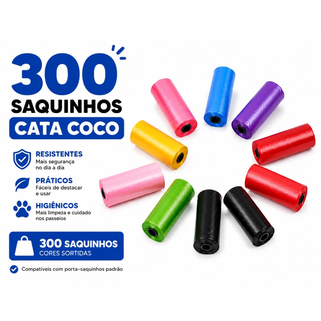 Kit 20 Rolinhos Refil de Saquinhos de Lixo Pet (300 saquinhos) Cata caca, Higiene