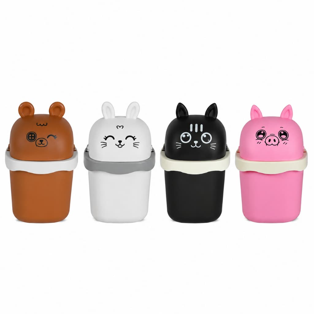 Mini Lixeira com Tampa 1,5 Litros Multiuso Lixeira de Mesa Infantil Bichinho Cozinha