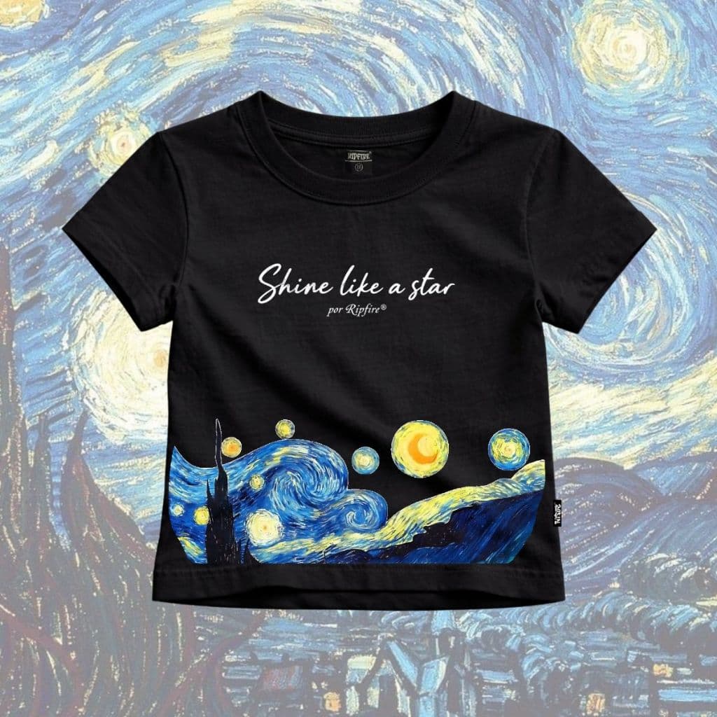 Baby Tee RIPFIRE – "Starry Night" Van Gogh | Aesthetic Whimsigoth Art Pintura Clássica