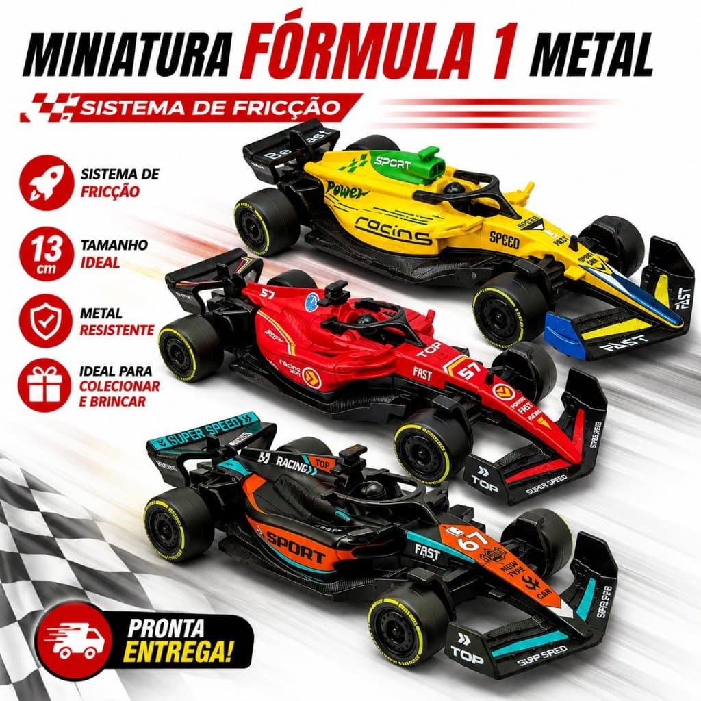 Carrinho Fórmula 1 Miniatura Metal Fricção 13cm Racing Speed F1 Colecionável Brinquedo Corrida