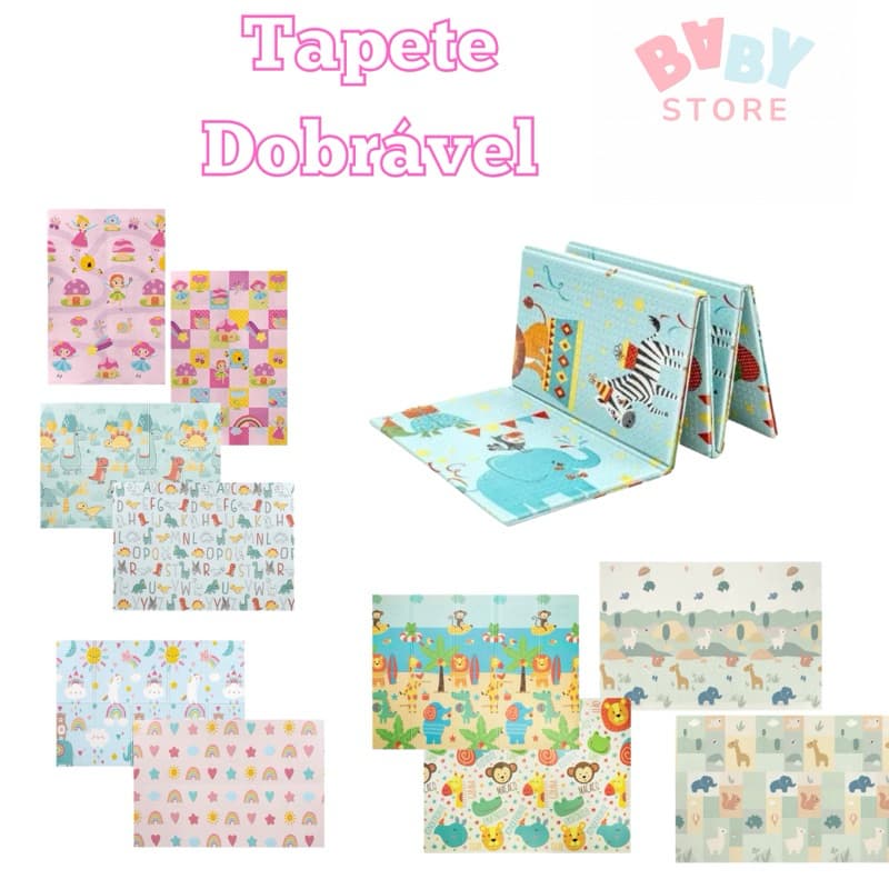 Tapete Tatame de Atividades Infantil Portátil dos Bebês e Crianças Dupla Face Dobrável