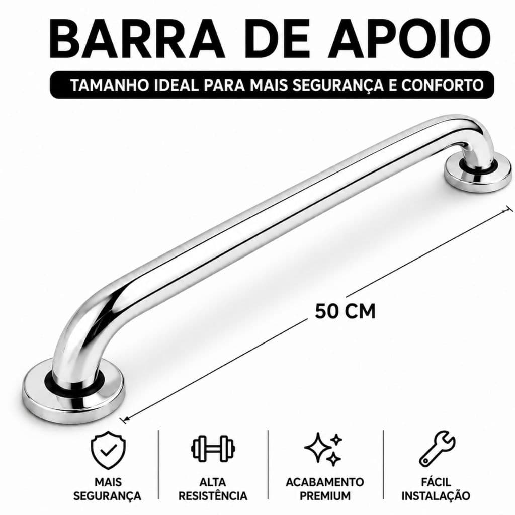 Alça barra de apoio 50cm alumínio corrimão banheiro piscina clínica + segurança idoso gestante PCD