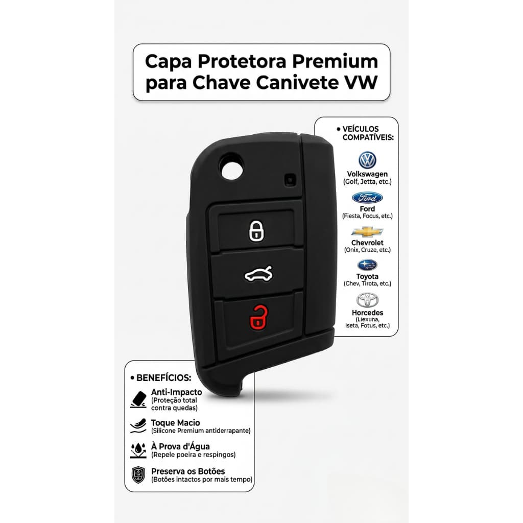 Capa Protetora Universal Para Chave Canivete com 3 Botões