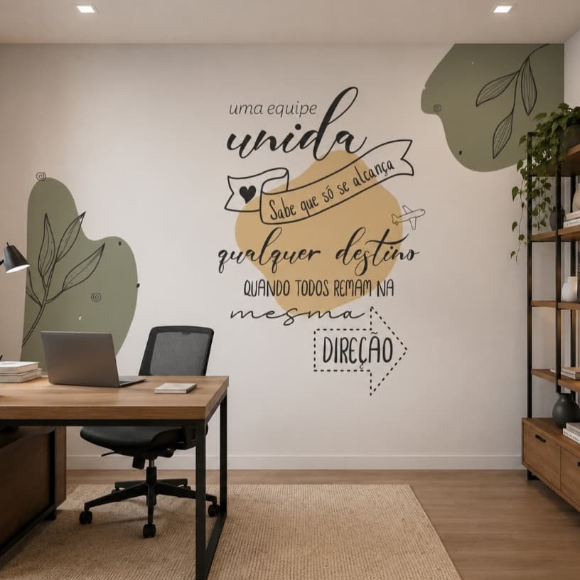 Adesivo de parede empresarial decorativo frase empresa destino equipe rema na mesma direção Ede4