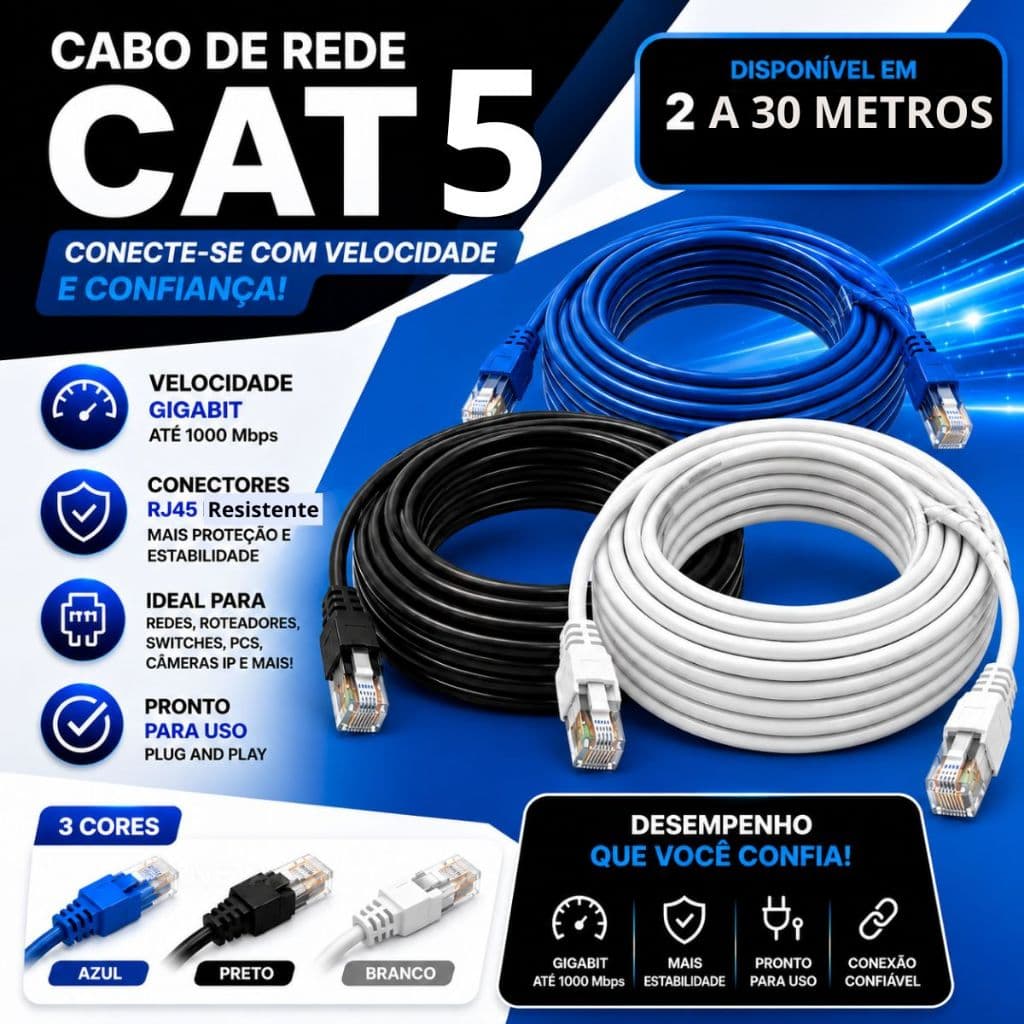 Cabo para rede e internet 10, 15, 20, 30Metros envio rapido