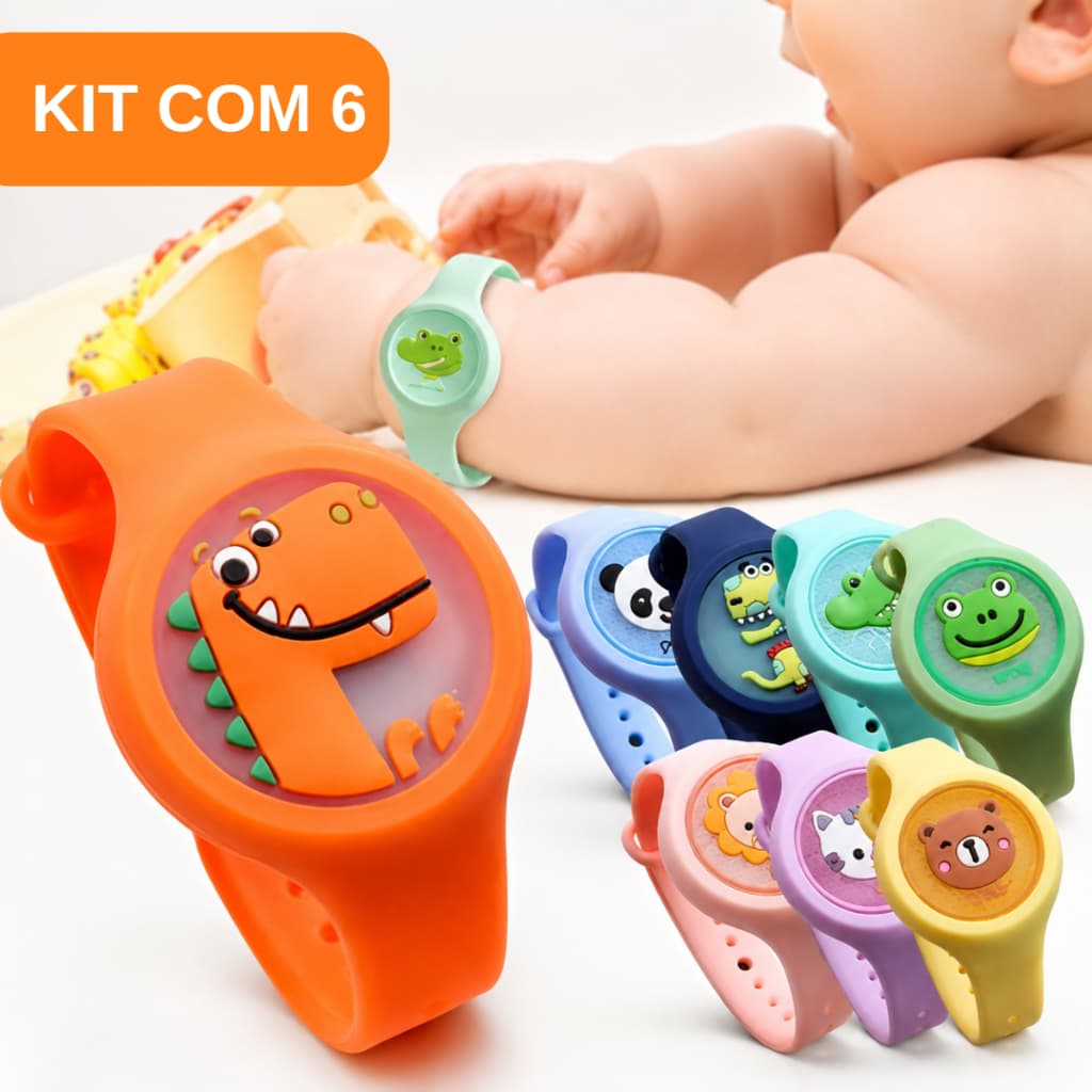 Kit 6 Pulseiras Repelentes Infantil Anti Mosquito Com LED Colorido Ajustável
