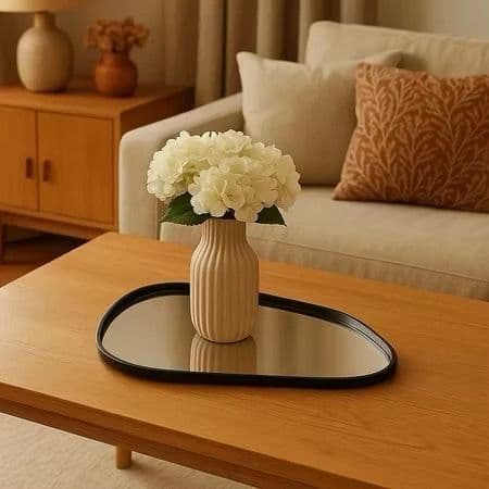 BANDEJA ORGANICA ESPELHADA DECORATIVA MULTIUSO BANHEIRO LAVABO PORTA JOIAS E ESPELHO SALA PRETO BLACK !!