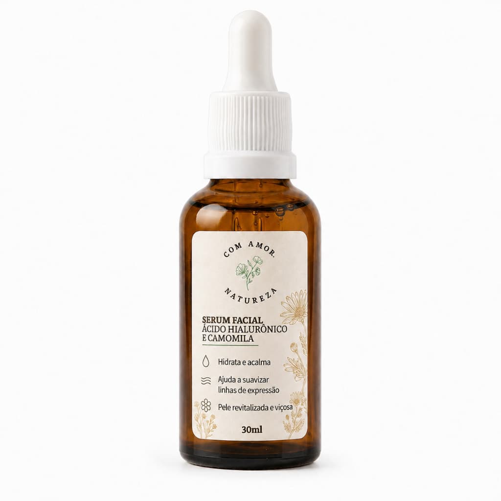 Sérum Facial Ácido Hialurônico e Camomila 30 ml | Hidratação e Toque Seco
