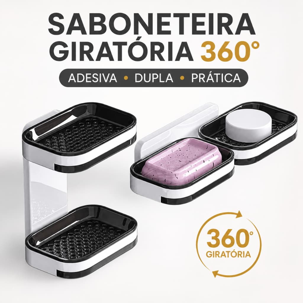 Saboneteira Dupla Adesiva Giratória 360° Porta Sabonete Parede Banheiro Sem Furo