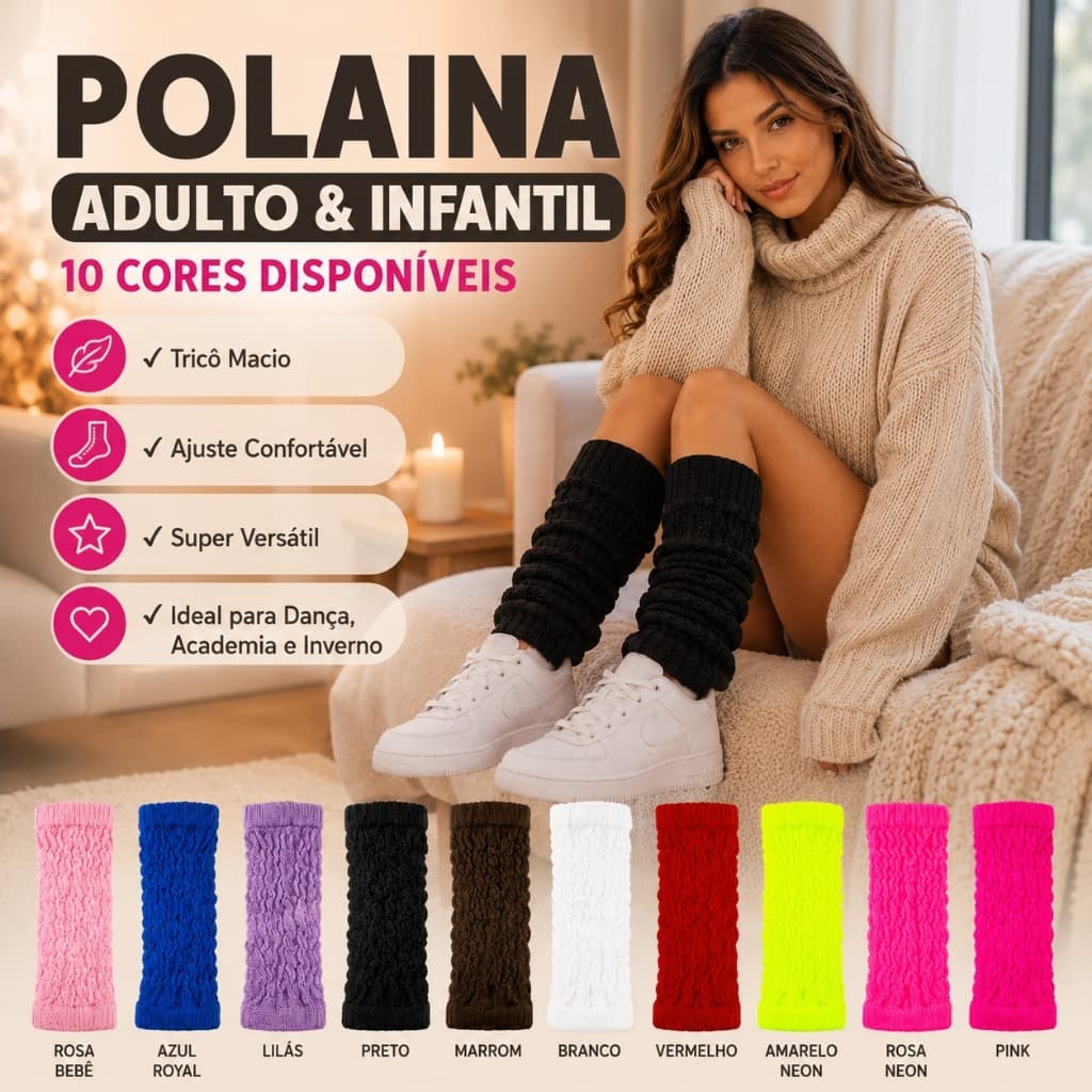 Polaina Feminina Adulto Infantil Tricô Dança Ballet Academia Inverno 10 Cores Premium