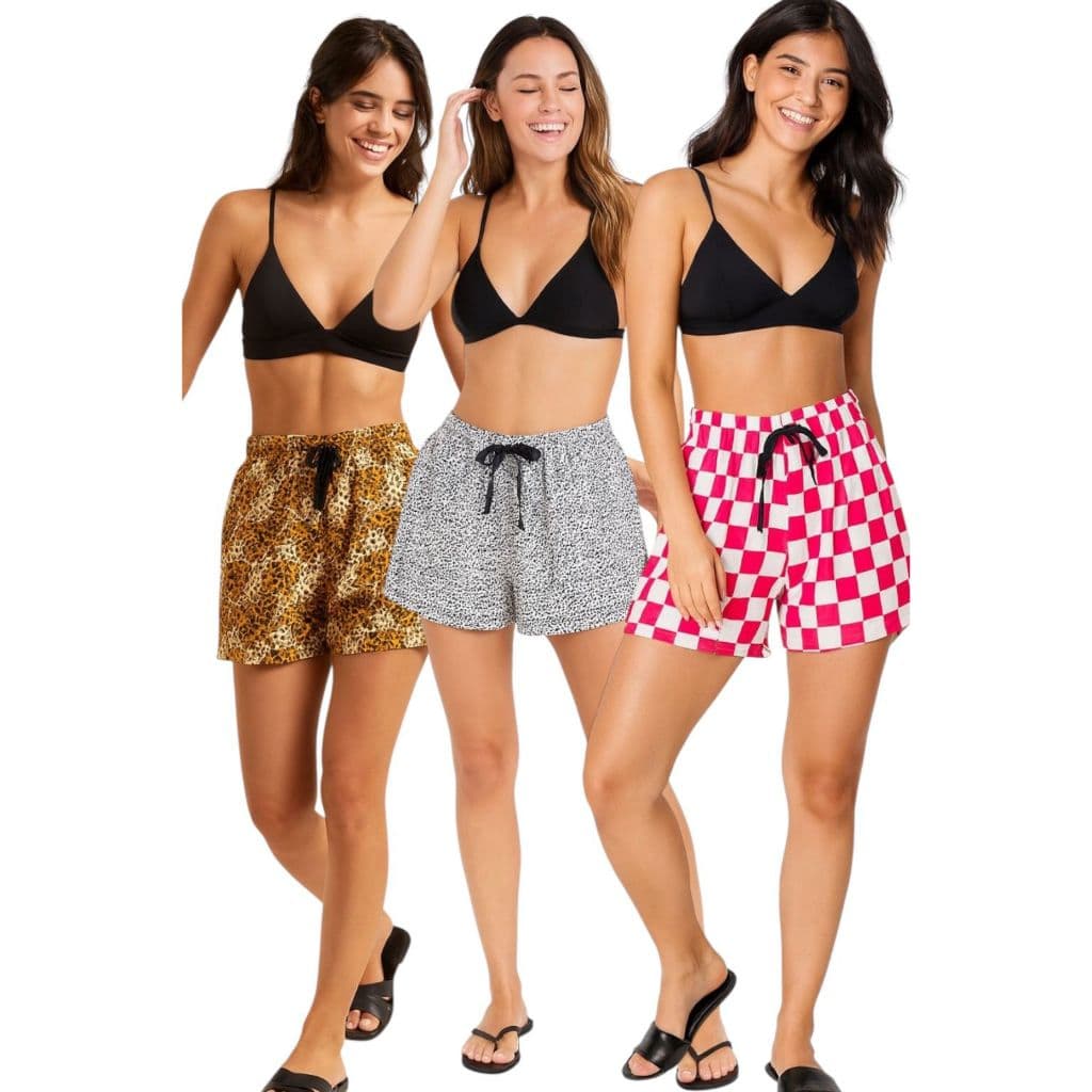 KIT 3 Queima Estoque Shorts Crepe com elastico na cintura Estilo Praiana
