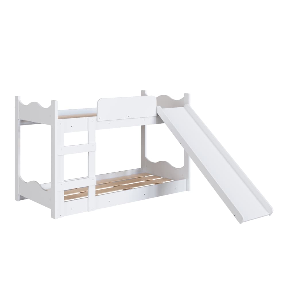 Beliche Infantil com Escorregador, Grades Laterais e Escada em MDF/MDP Cor Branco - Completa Móveis