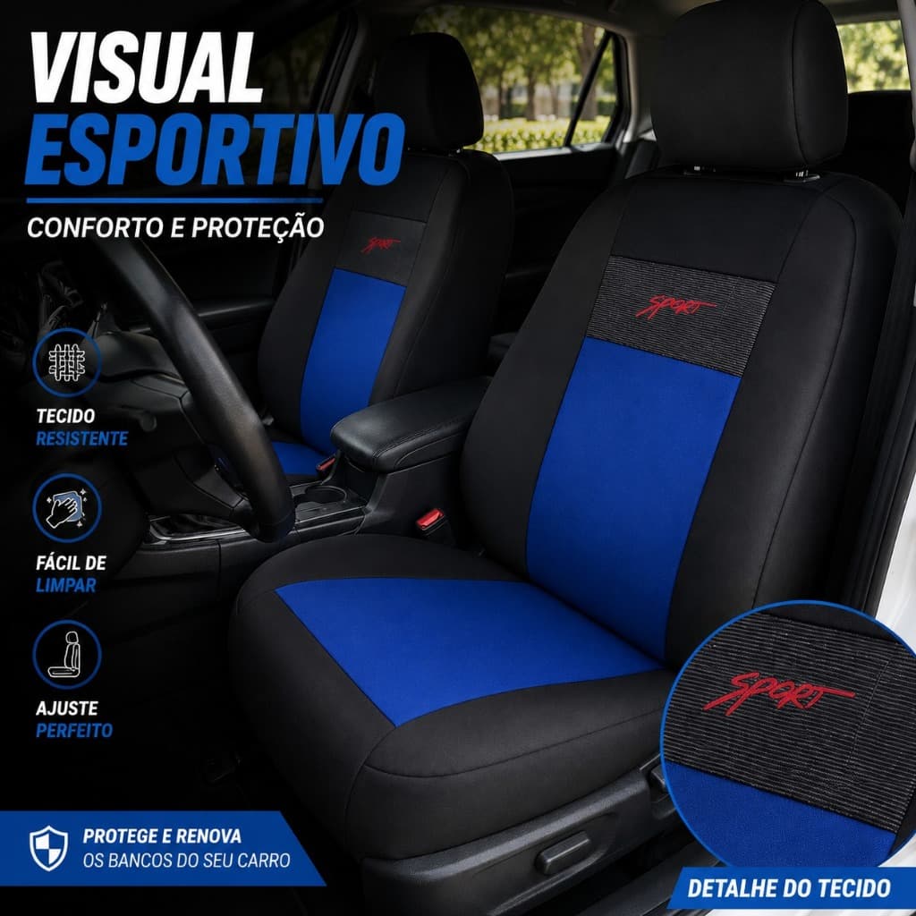 Jogo de Capa de banco automotivo Esportivo Tecido Original Azul/Vermelho/Rosa Para Carro Premium