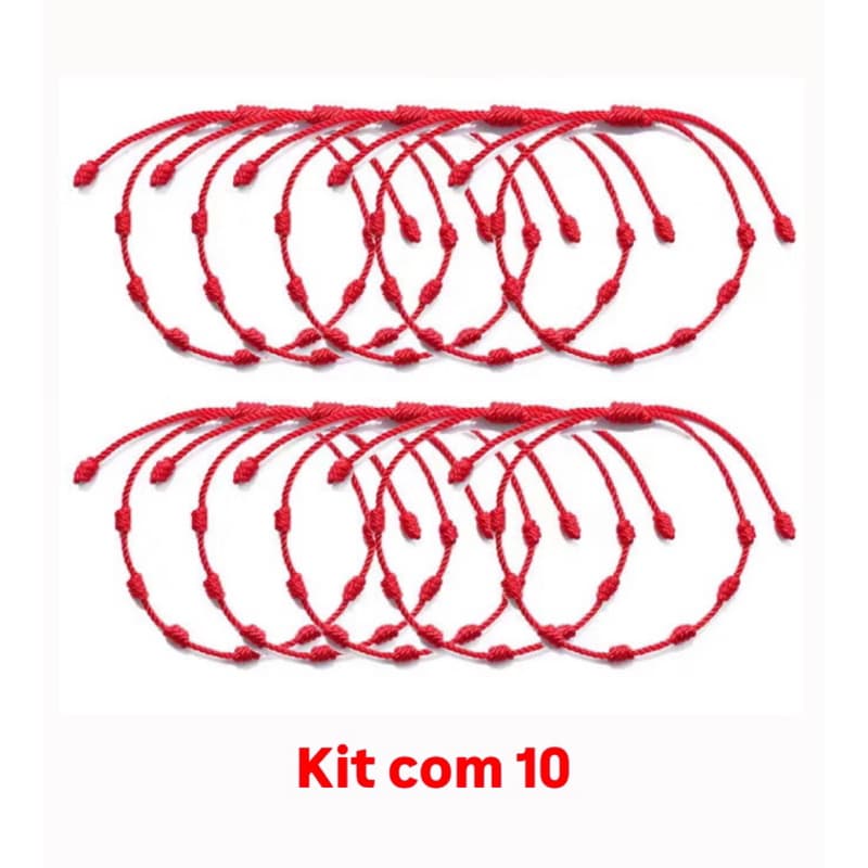 Pulseira Vermelha 7 Nós Kabbalah Contra Mal Olhado Inveja Adulto Regulável Kit