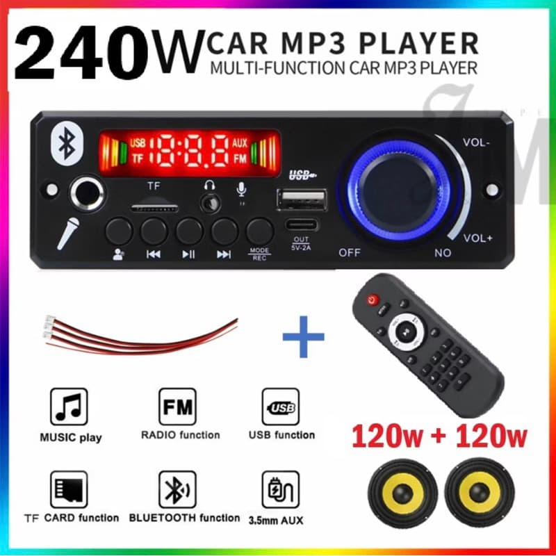 Super Potente Placa Amplificada MP3 Bluetooth 5.0 240W  Amplificador Áudio FM TF USB Microfone