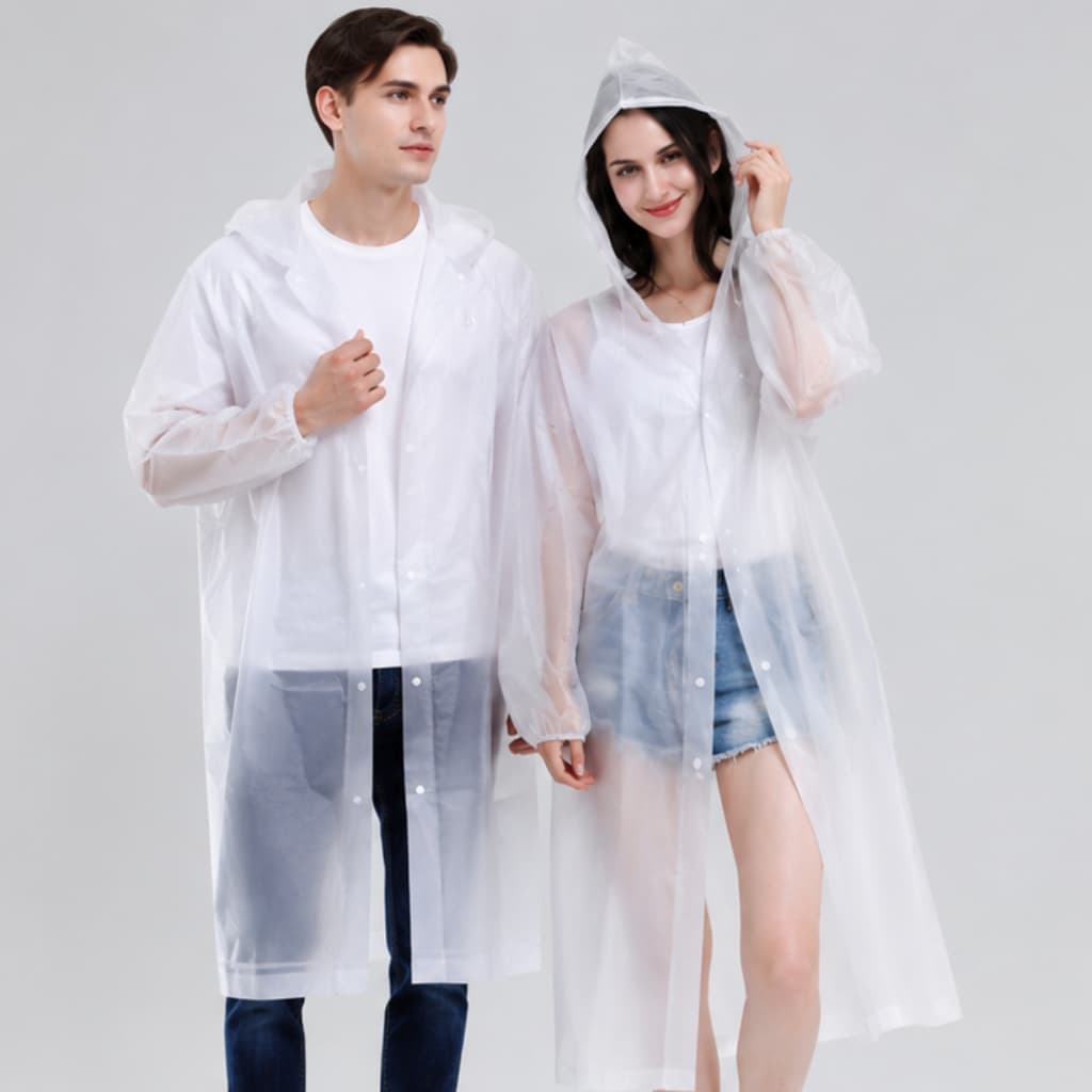 Kit Casal Capa de Chuva  Grossa e Longa  Capuz Transparente Reforçada Reutilizável Qualidade Premium